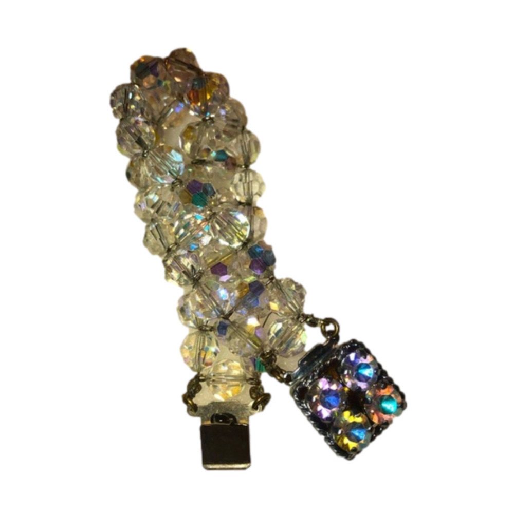 Vtg Aurora Borealis Beaded Glass Bracelet Slide Clasp 7”
